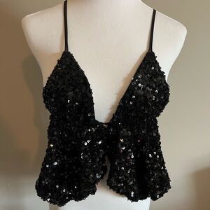 Y2K Princess Polly Black Sparkle Top